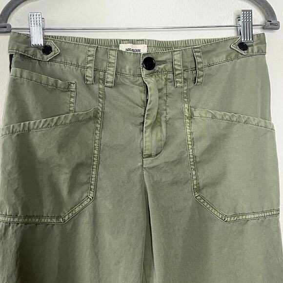 ZADIG & VOLTAIRE PAMELA COTTON TROUSER STRIPE GREEN PANTS SIZE 40 - Picture 6 of 12